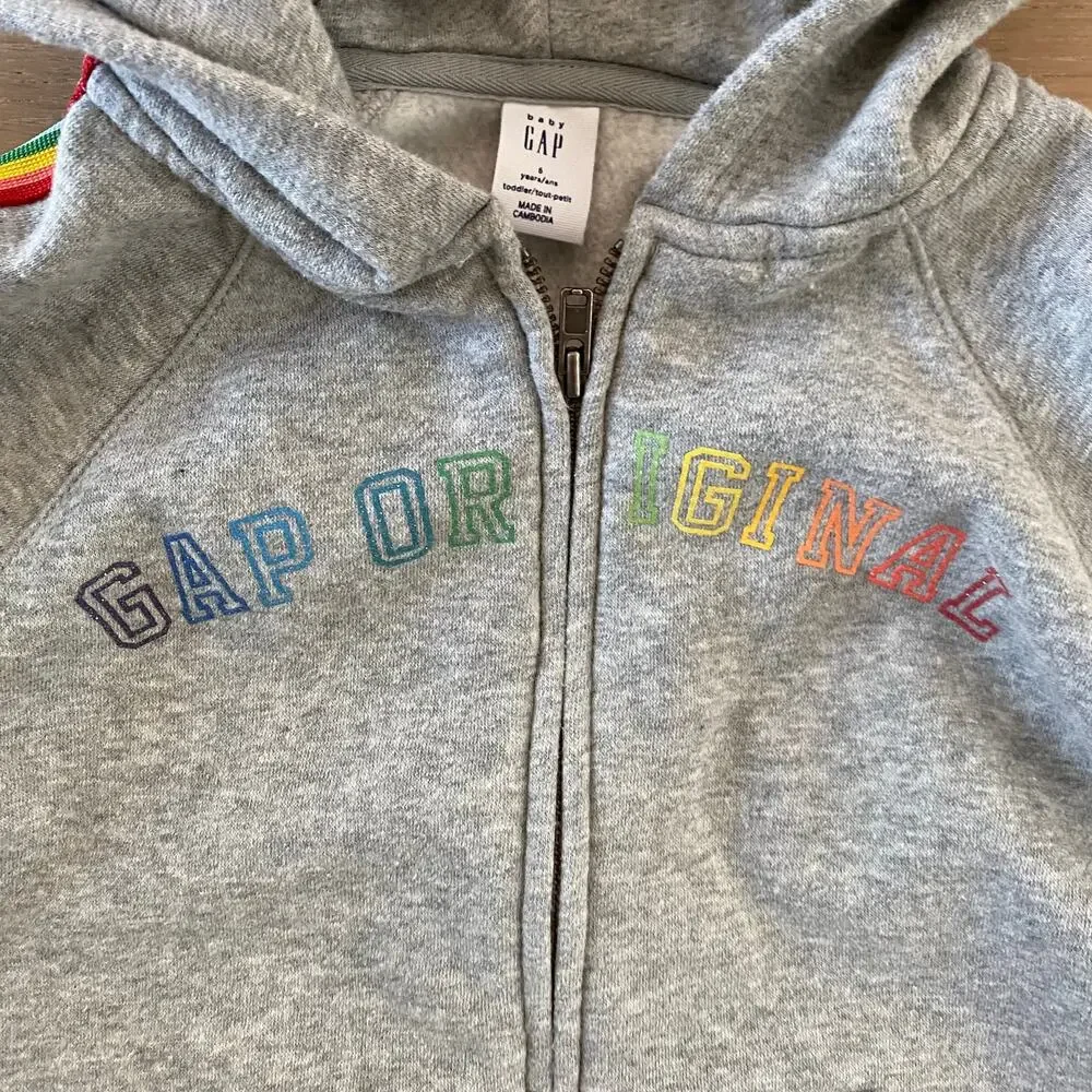 Baby GAP Original Gray Sweatshirt Hoodie Jacket Rainbow